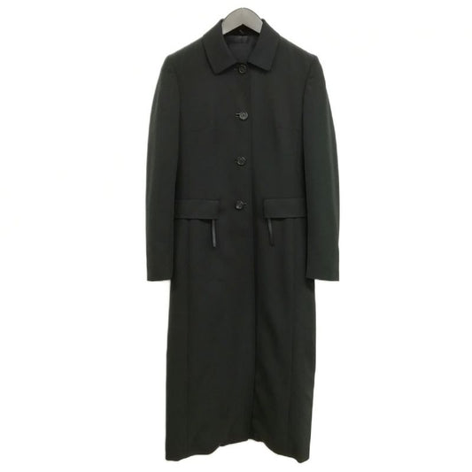 Prada Stencollar Long Coat Polyester Cotton 40 Black