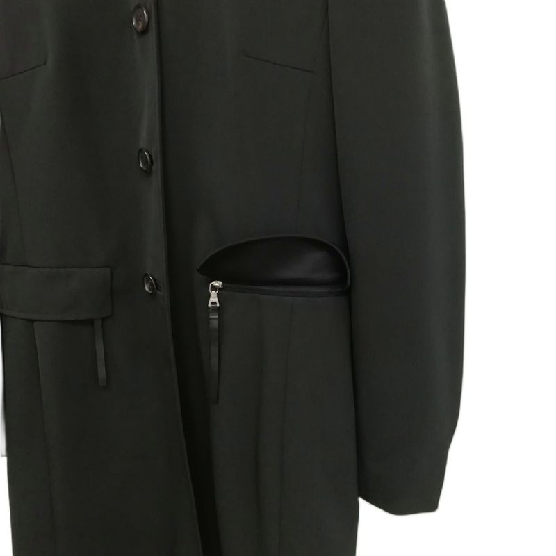 Prada Stencollar Long Coat Polyester Cotton 40 Black