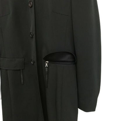 Prada Stencollar Long Coat Polyester Cotton 40 Black