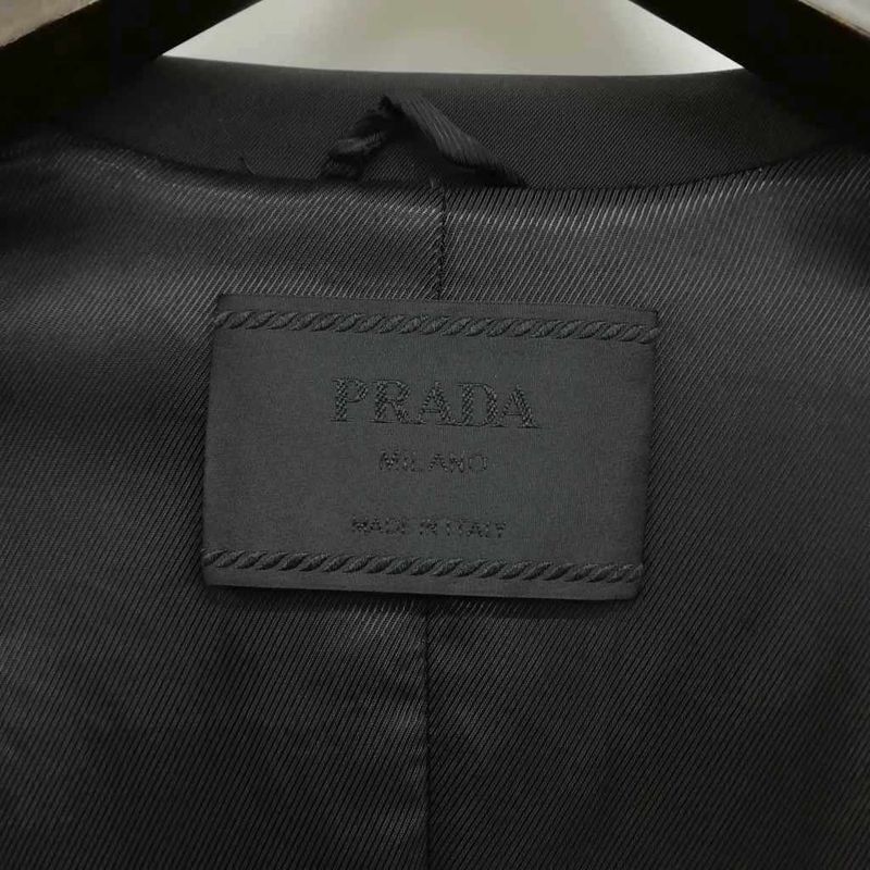 Prada Stencollar Long Coat Polyester Cotton 40 Black
