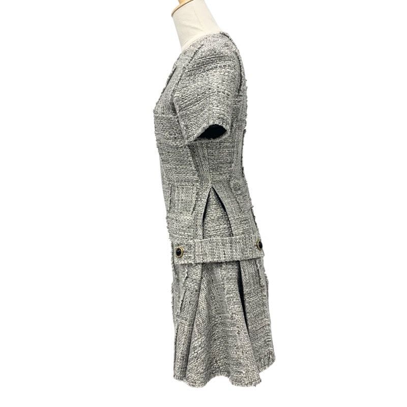 Louis Vuitton Dress Cotton Gray Black Tweed 22 SS