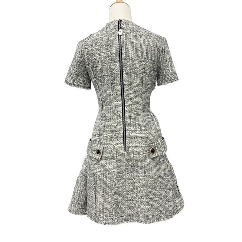 Louis Vuitton Dress Cotton Gray Black Tweed 22 SS