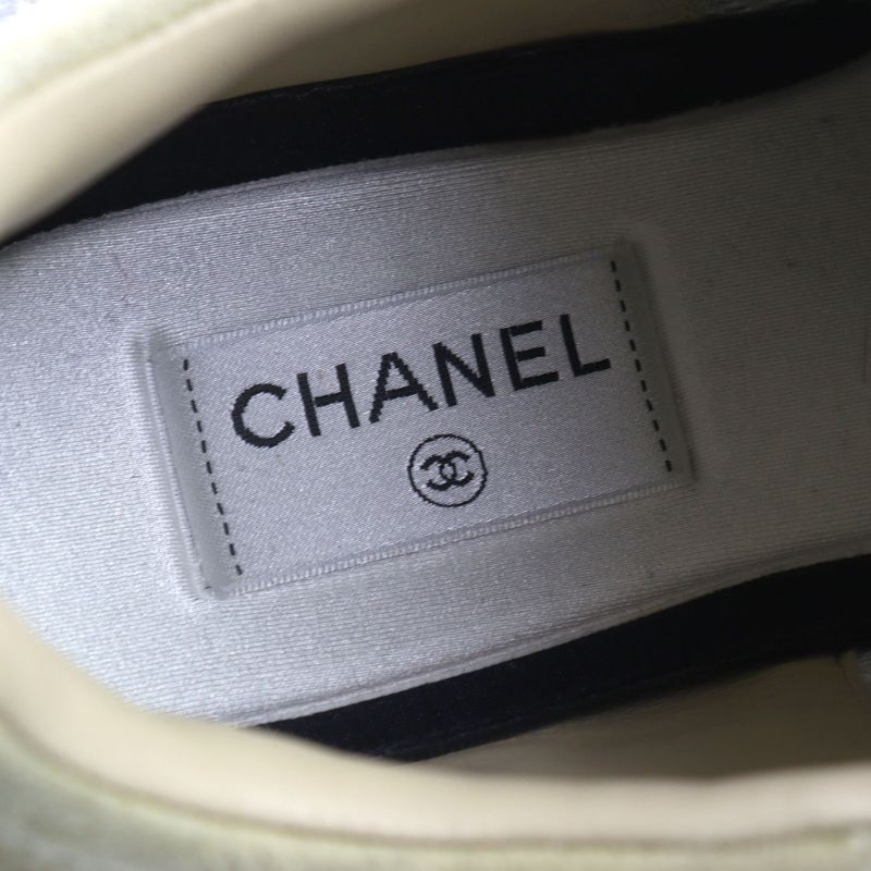 Good Quality ○chanel G45210 Suede Leather Coco Mark Lace Up Low Cut Sneakers
