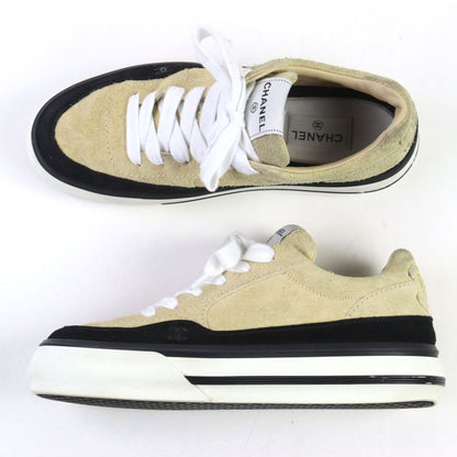 Good Quality ○chanel G45210 Suede Leather Coco Mark Lace Up Low Cut Sneakers