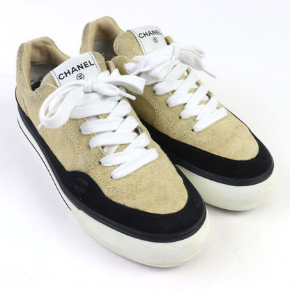 Good Quality ○chanel G45210 Suede Leather Coco Mark Lace Up Low Cut Sneakers