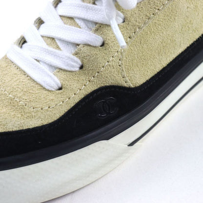 Good Quality ○chanel G45210 Suede Leather Coco Mark Lace Up Low Cut Sneakers