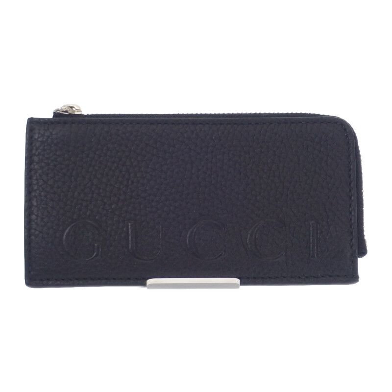 Gucci Logo Zip 835073aae1w1000 Card Case Coin Case Calfskin Black Silver