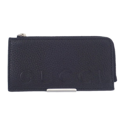 Gucci Logo Zip 835073aae1w1000 Card Case Coin Case Calfskin Black Silver