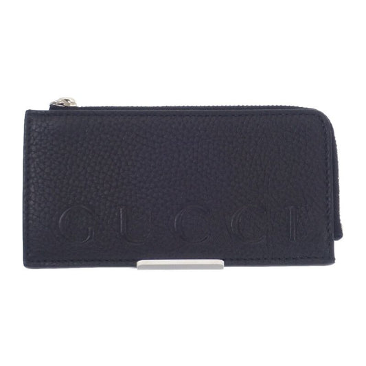 Gucci Logo Zip 835073aae1w1000 Card Case Coin Case Calfskin Black Silver