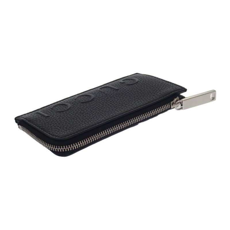 Gucci Logo Zip 835073aae1w1000 Card Case Coin Case Calfskin Black Silver