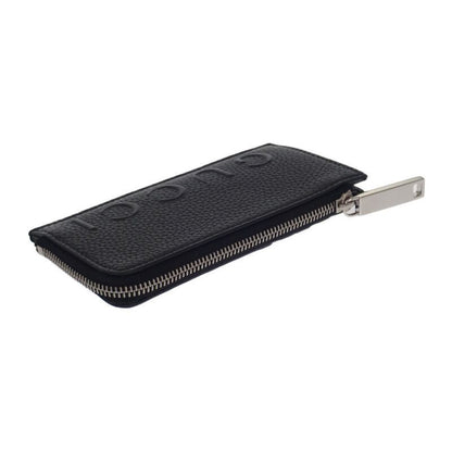 Gucci Logo Zip 835073aae1w1000 Card Case Coin Case Calfskin Black Silver