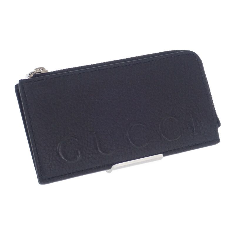 Gucci Logo Zip 835073aae1w1000 Card Case Coin Case Calfskin Black Silver