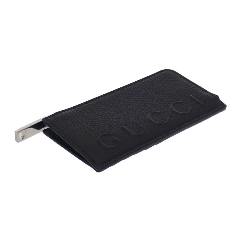 Gucci Logo Zip 835073aae1w1000 Card Case Coin Case Calfskin Black Silver