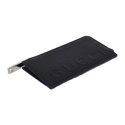 Gucci Logo Zip 835073aae1w1000 Card Case Coin Case Calfskin Black Silver