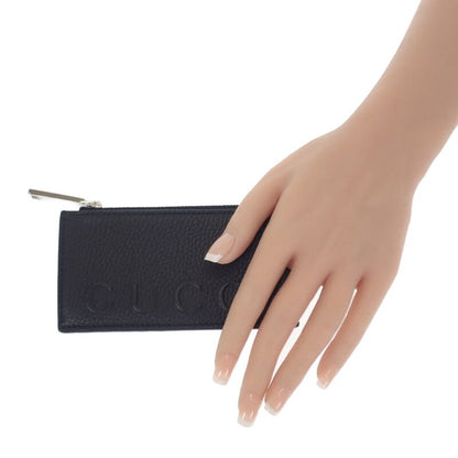 Gucci Logo Zip 835073aae1w1000 Card Case Coin Case Calfskin Black Silver