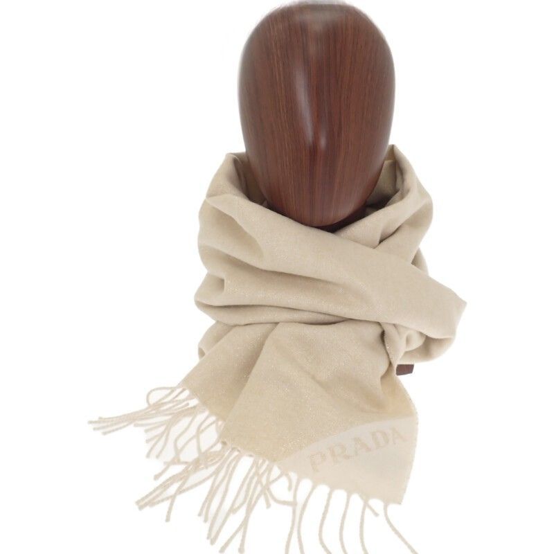 Prada Jacquard Evening Scarf 1fs091_dgi_f0x0a Shawl Silk Cashmere White Gold