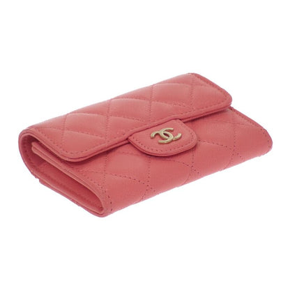Chanel Classic Flap Ap4096 Card Case Coin Case Caviar Skin Pink Coco Mark Gold