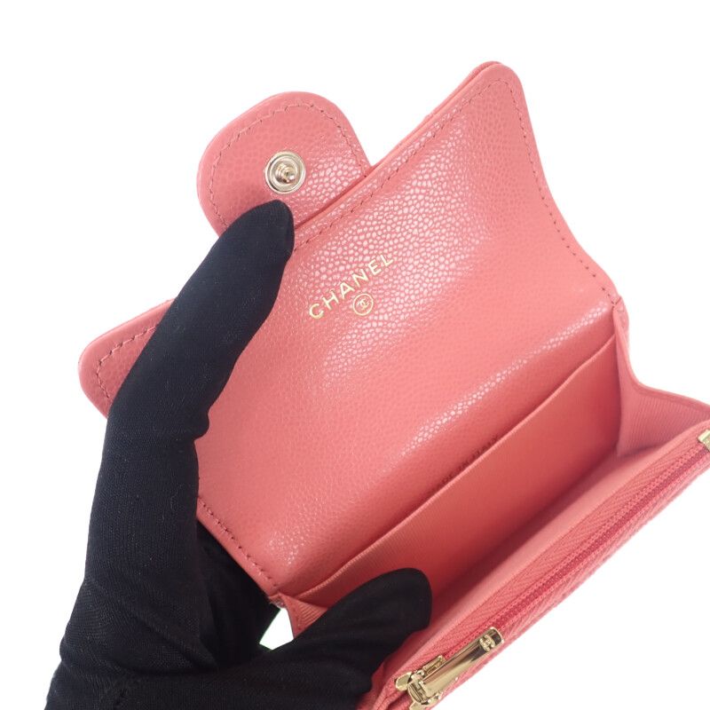 Chanel Classic Flap Ap4096 Card Case Coin Case Caviar Skin Pink Coco Mark Gold
