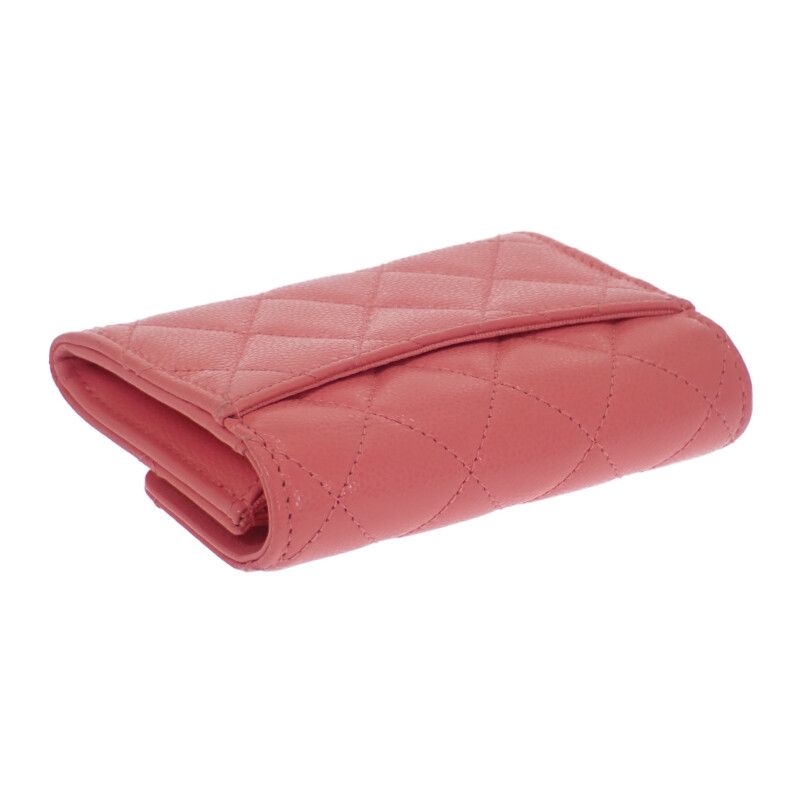 Chanel Classic Flap Ap4096 Card Case Coin Case Caviar Skin Pink Coco Mark Gold