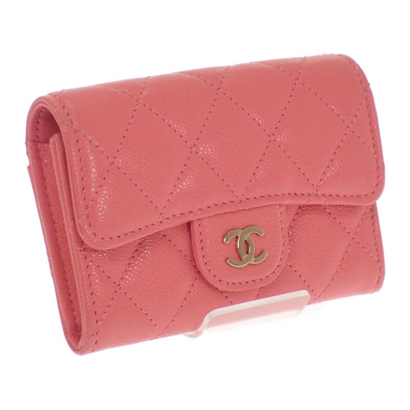 Chanel Classic Flap Ap4096 Card Case Coin Case Caviar Skin Pink Coco Mark Gold