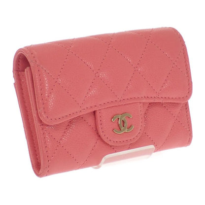 Chanel Classic Flap Ap4096 Card Case Coin Case Caviar Skin Pink Coco Mark Gold
