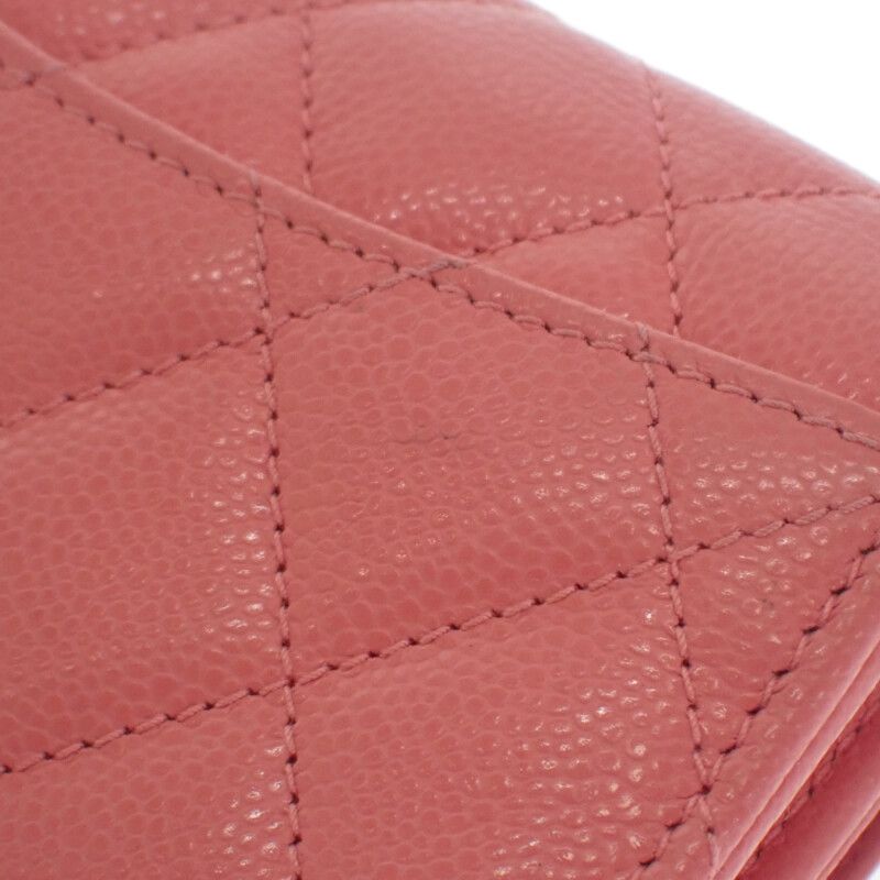 Chanel Classic Flap Ap4096 Card Case Coin Case Caviar Skin Pink Coco Mark Gold