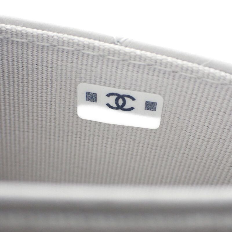 Chanel Flap Ap4342 Card Case Lambskin Light Gray Quilted Crystal Gold Hardware