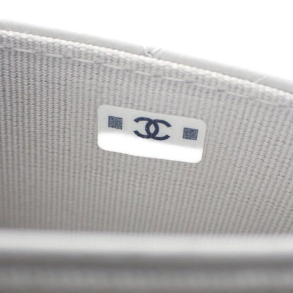 Chanel Flap Ap4342 Card Case Lambskin Light Gray Quilted Crystal Gold Hardware