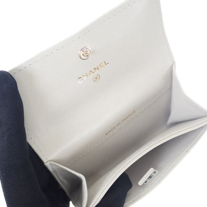 Chanel Flap Ap4342 Card Case Lambskin Light Gray Quilted Crystal Gold Hardware