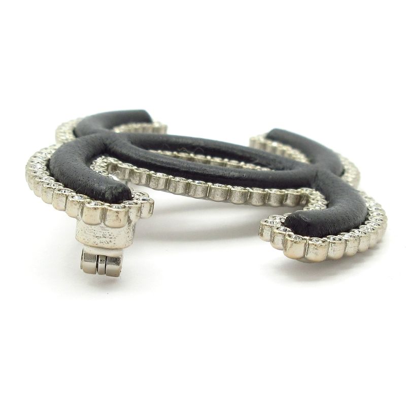 Chanel Brooch Beauty Coco Mark Leather Silver X Black X Clear