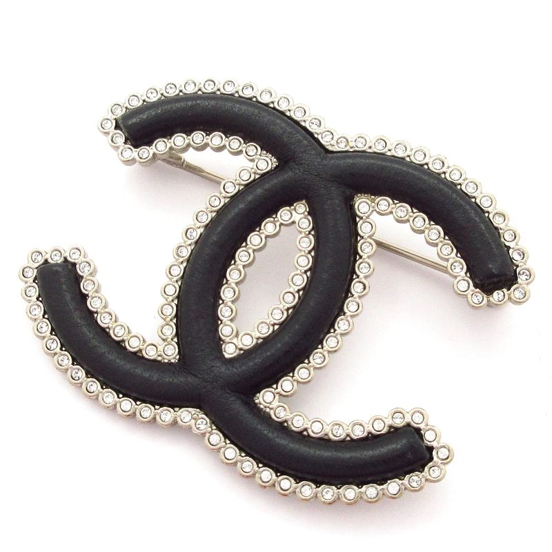 Chanel Brooch Beauty Coco Mark Leather Silver X Black X Clear