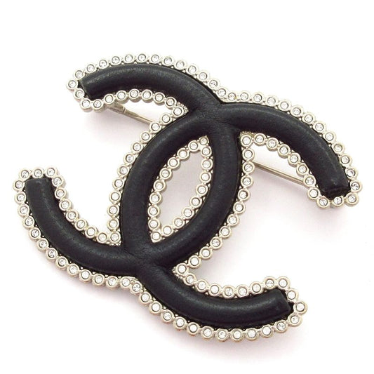 Chanel Brooch Beauty Coco Mark Leather Silver X Black X Clear