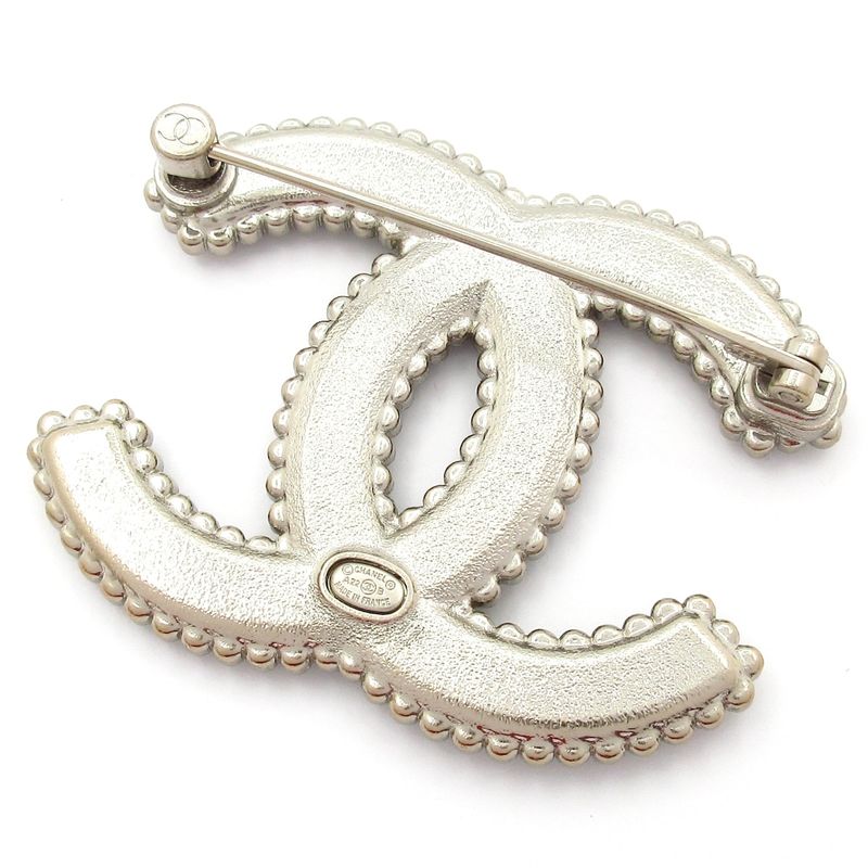 Chanel Brooch Beauty Coco Mark Leather Silver X Black X Clear