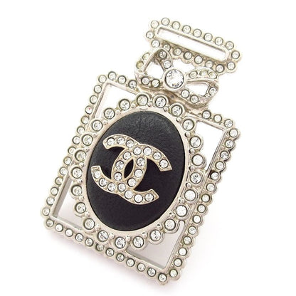 Chanel Brooch Beautiful Coco Mark Leather Silver X Clear X Black Perfume Bottle