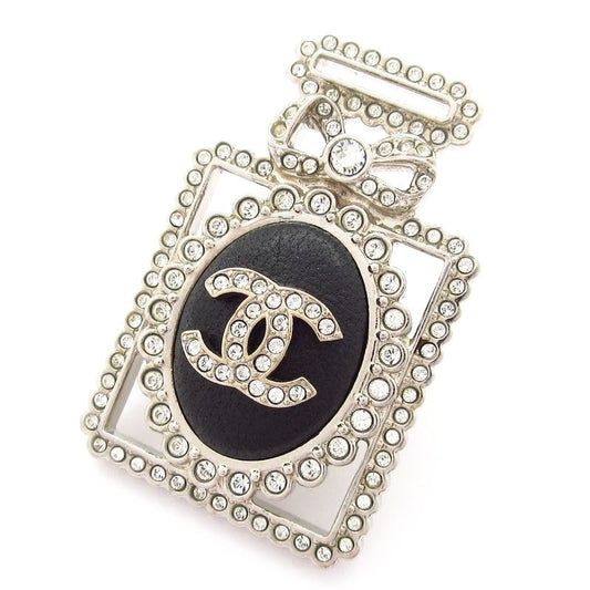 Chanel Brooch Beautiful Coco Mark Leather Silver X Clear X Black Perfume Bottle