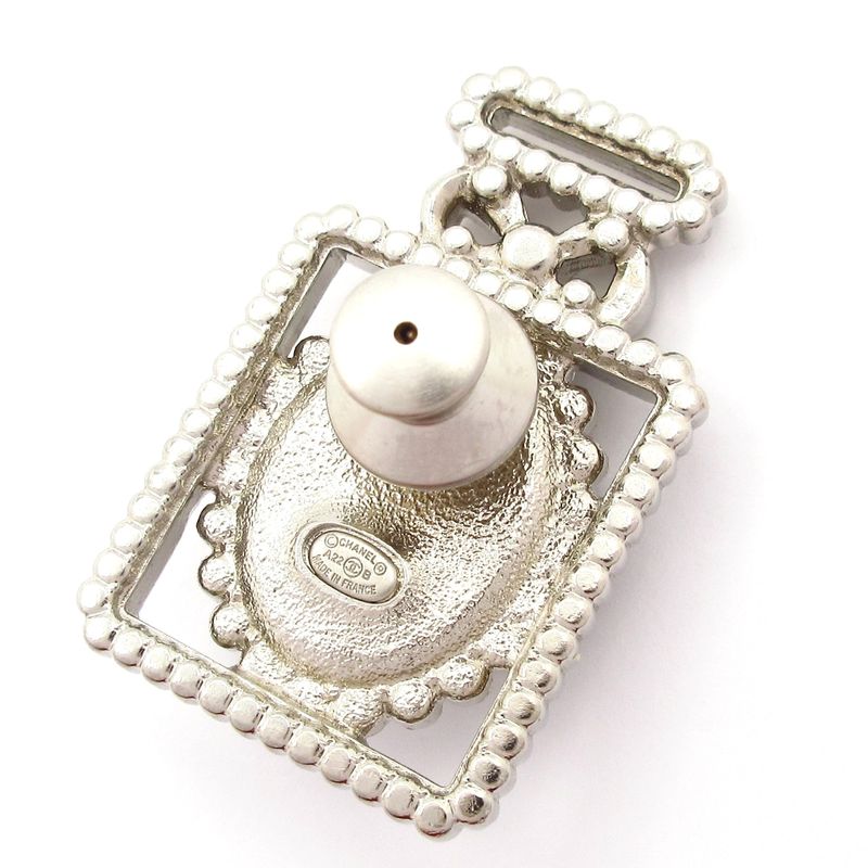 Chanel Brooch Beautiful Coco Mark Leather Silver X Clear X Black Perfume Bottle
