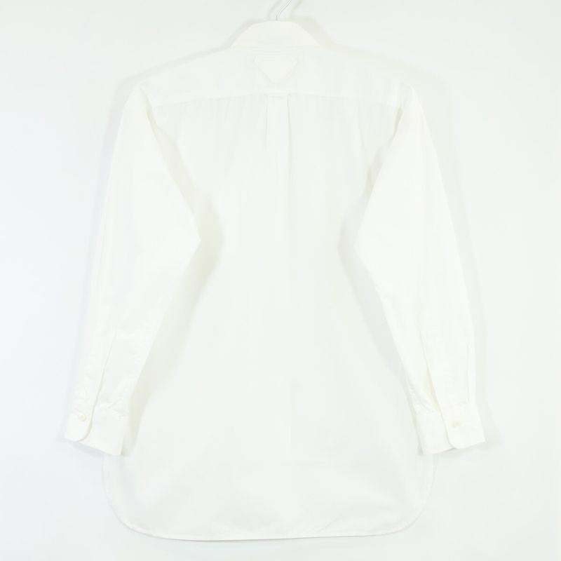 Prada P421e S201 White Cotton Triangle Logo Back Long Oxford Button Down Shirt