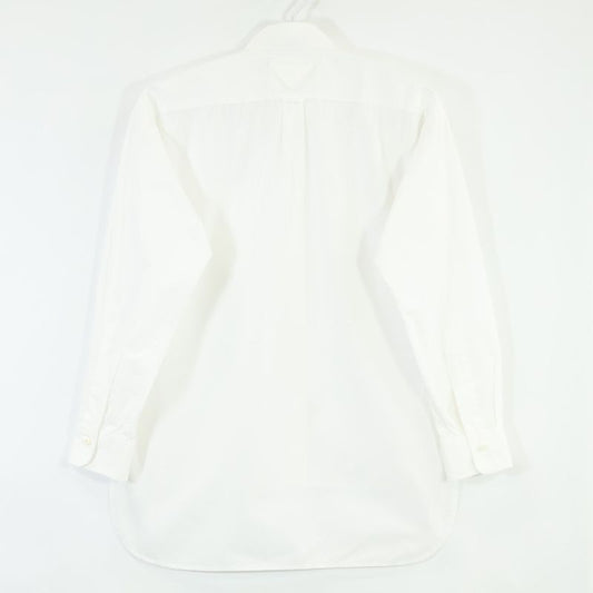 Prada P421e S201 White Cotton Triangle Logo Back Long Oxford Button Down Shirt
