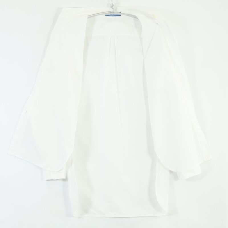 Prada P421e S201 White Cotton Triangle Logo Back Long Oxford Button Down Shirt