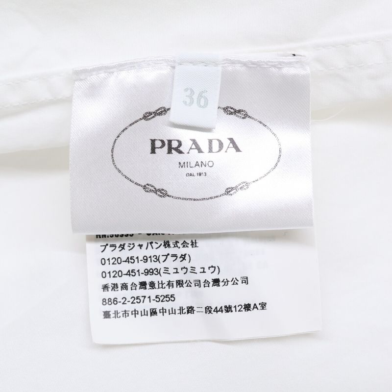 Prada P421e S201 White Cotton Triangle Logo Back Long Oxford Button Down Shirt