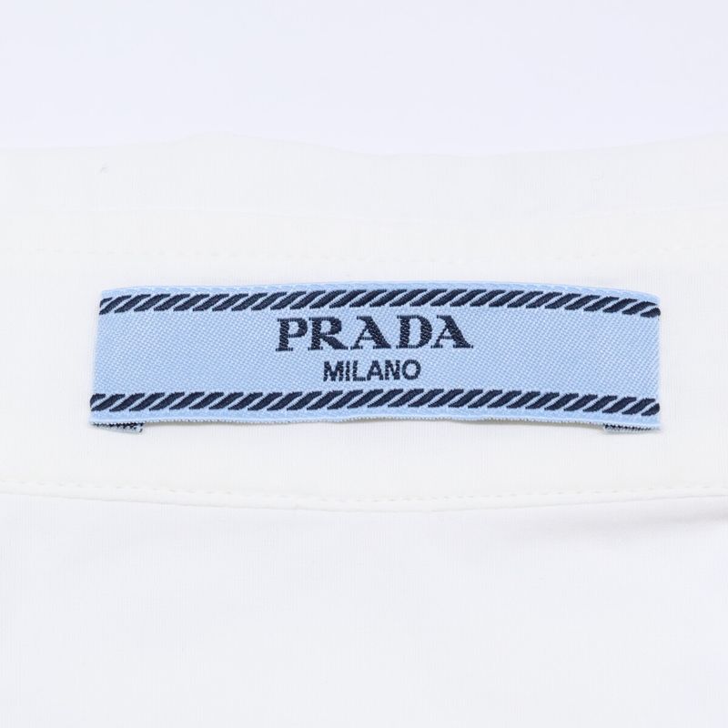 Prada P421e S201 White Cotton Triangle Logo Back Long Oxford Button Down Shirt
