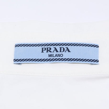 Prada P421e S201 White Cotton Triangle Logo Back Long Oxford Button Down Shirt