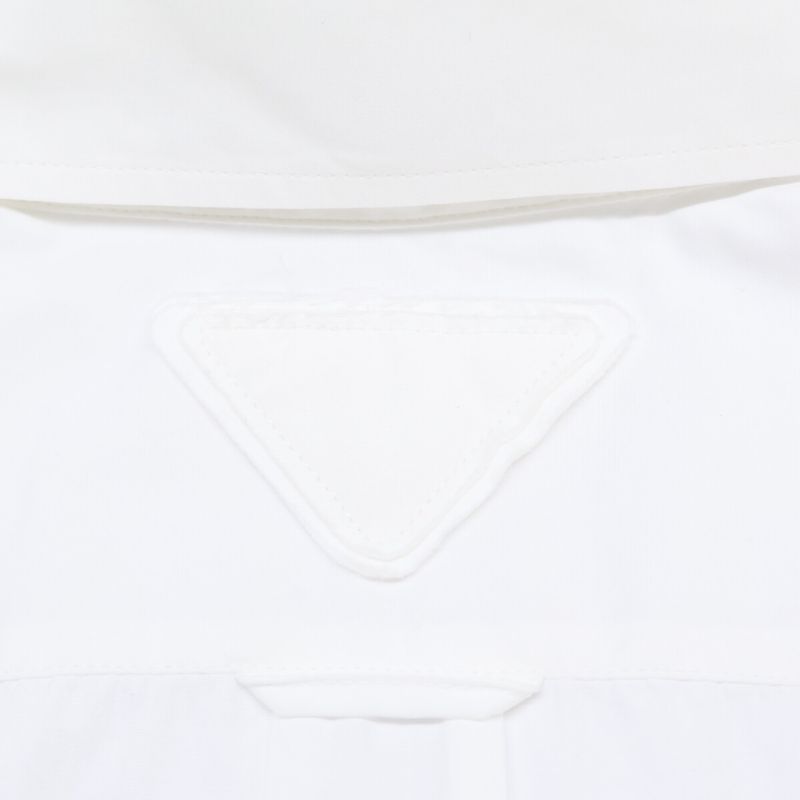 Prada P421e S201 White Cotton Triangle Logo Back Long Oxford Button Down Shirt