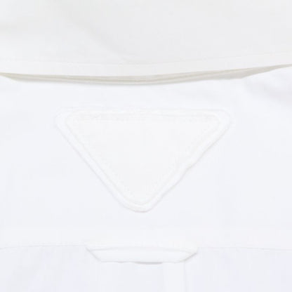 Prada P421e S201 White Cotton Triangle Logo Back Long Oxford Button Down Shirt