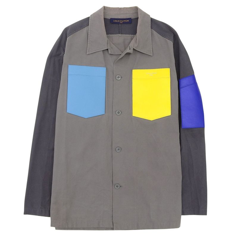 Louis Vuitton Utility Cotton Overshirt Top Men's Gray Multicolor L Rm222m ND2