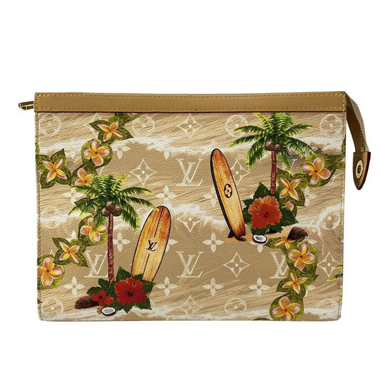 Louis Vuitton Clutch Bag Surf Monogram Beautiful Pochette Voyage M83465 Sand