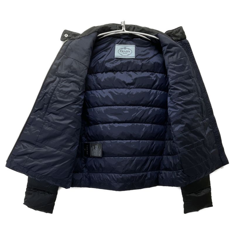Prada 29b830 Black Triangle Plate Stand Collar Down Jacket 38
