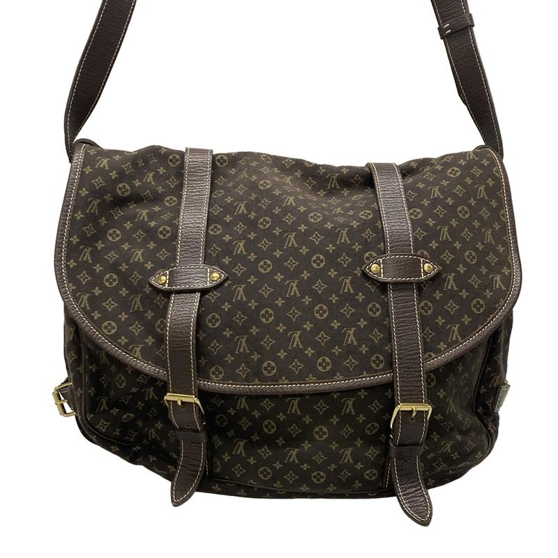 Louis Vuitton Shoulder Bag Monogram Mini Lin Saumur XL M95220 Ebène