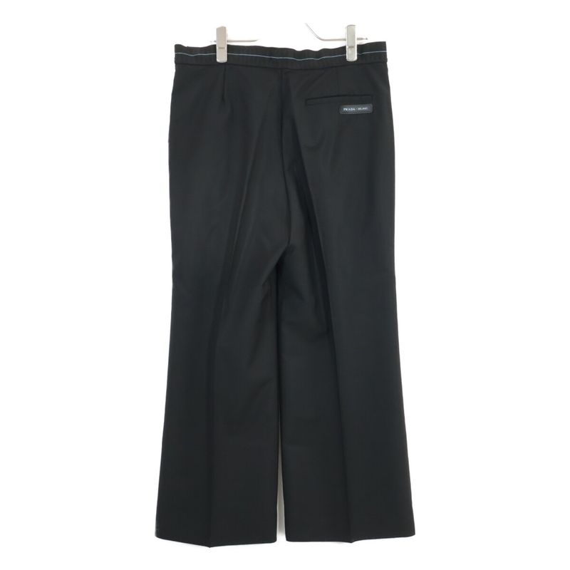 Prada P251bu S182 Black Wool And Mohair Ribbed Waist Center Press Wide Straight