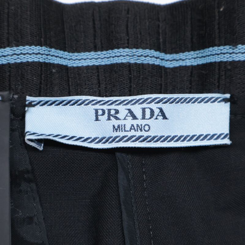 Prada P251bu S182 Black Wool And Mohair Ribbed Waist Center Press Wide Straight